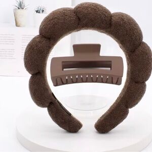 Brown Textured Headband and Hair Clip Set